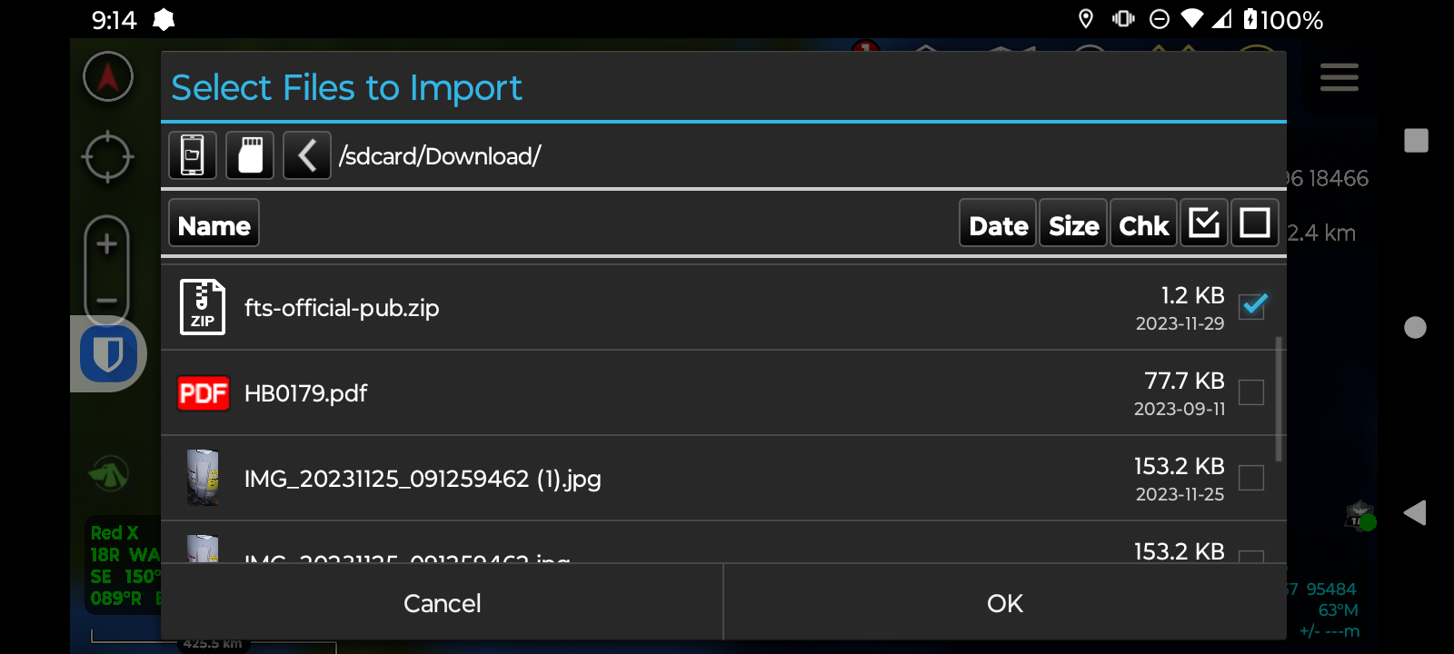 ATAK Dialog Select Import